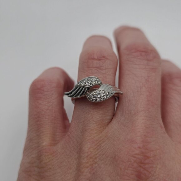 Size 7.75 Sterling Silver Cubic Zirconia Gem Wings Ring A3829 - Picture 5 of 9